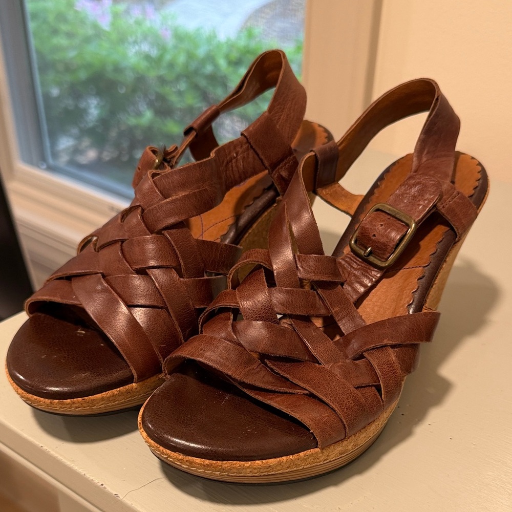 Clarks Brown Woven Leather Wedge Sandals